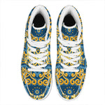 Blue And Gold Bohemian Mandala Print High Top Leather Sneakers