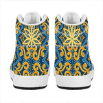 Blue And Gold Bohemian Mandala Print High Top Leather Sneakers