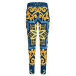 Blue And Gold Bohemian Mandala Print High-Waisted Pocket Leggings