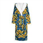 Blue And Gold Bohemian Mandala Print Hooded Bathrobe