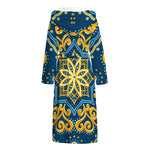 Blue And Gold Bohemian Mandala Print Hooded Bathrobe