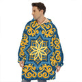 Blue And Gold Bohemian Mandala Print Hoodie Blanket