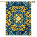 Blue And Gold Bohemian Mandala Print House Flag