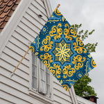 Blue And Gold Bohemian Mandala Print House Flag