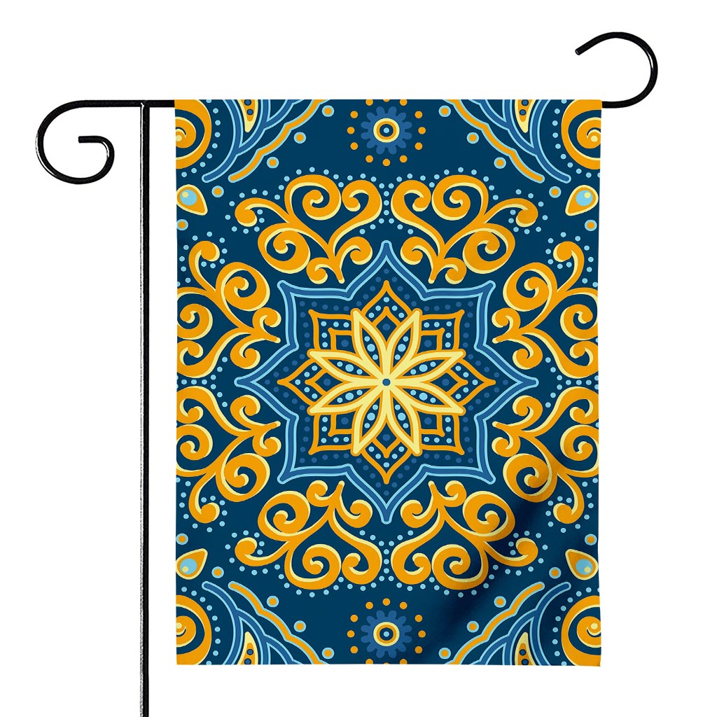 Blue And Gold Bohemian Mandala Print House Flag