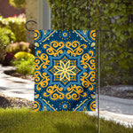 Blue And Gold Bohemian Mandala Print House Flag