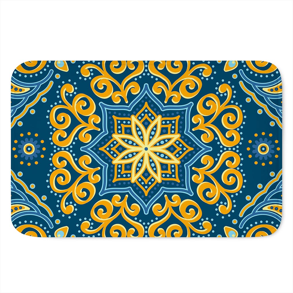 Blue And Gold Bohemian Mandala Print Indoor Door Mat