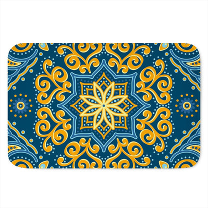 Blue And Gold Bohemian Mandala Print Indoor Door Mat
