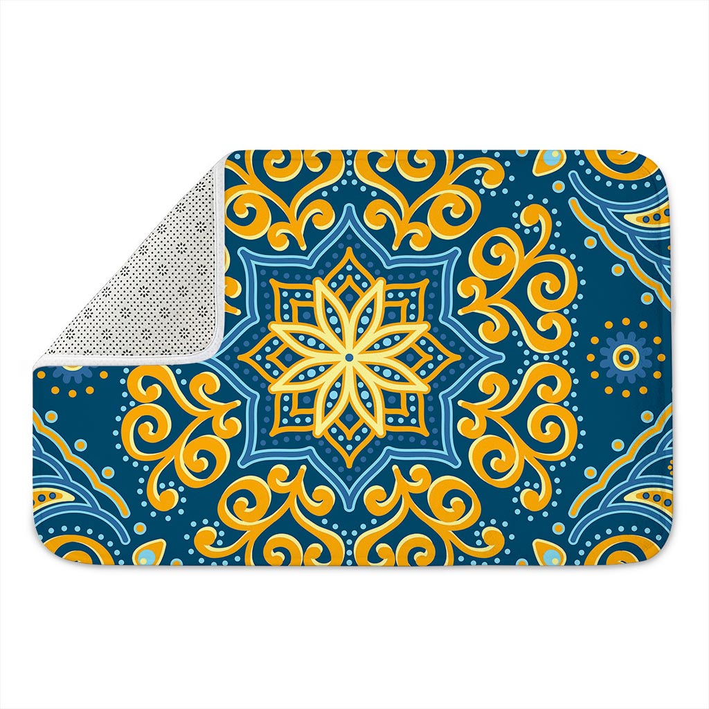 Blue And Gold Bohemian Mandala Print Indoor Door Mat