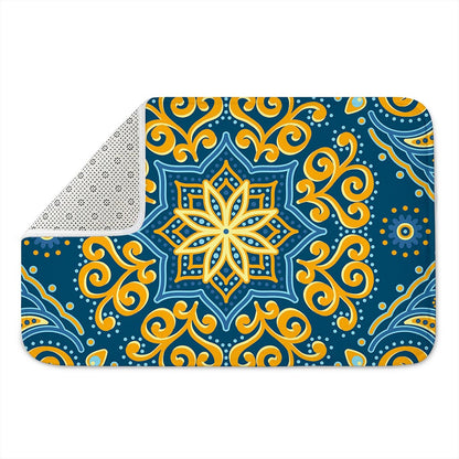 Blue And Gold Bohemian Mandala Print Indoor Door Mat