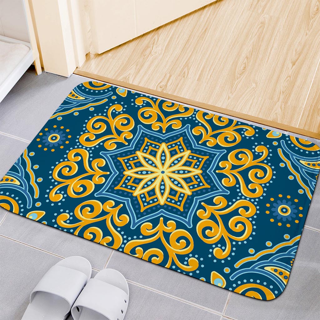 Blue And Gold Bohemian Mandala Print Indoor Door Mat
