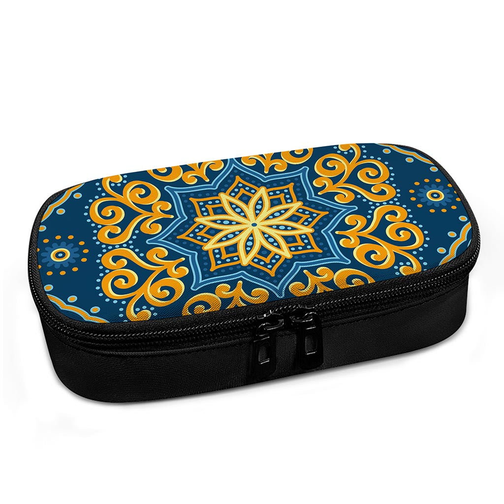 Blue And Gold Bohemian Mandala Print Insulin Cooler Travel Case