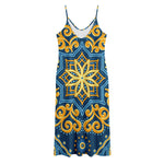 Blue And Gold Bohemian Mandala Print Jersey Midi Cami Dress