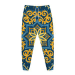 Blue And Gold Bohemian Mandala Print Jogger Pants