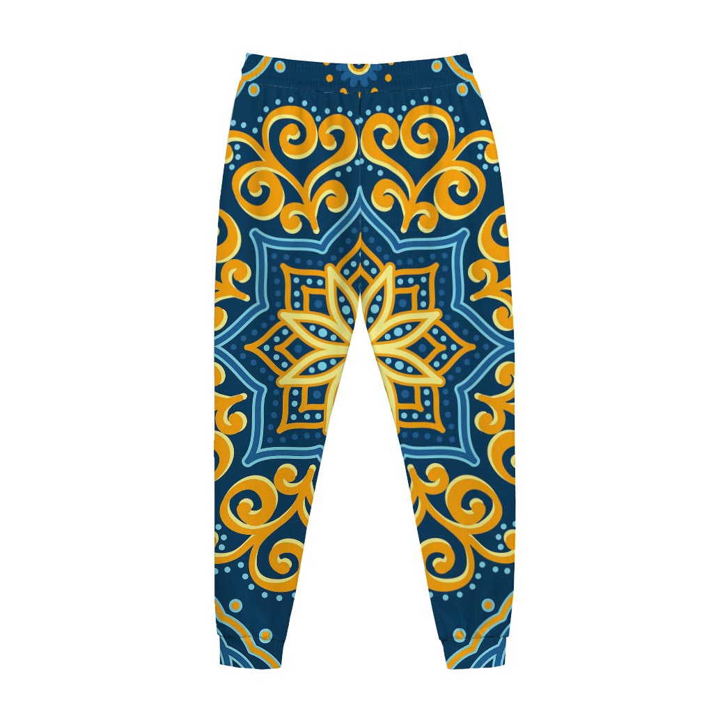 Blue And Gold Bohemian Mandala Print Jogger Pants