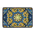 Blue And Gold Bohemian Mandala Print Kitchen Mat