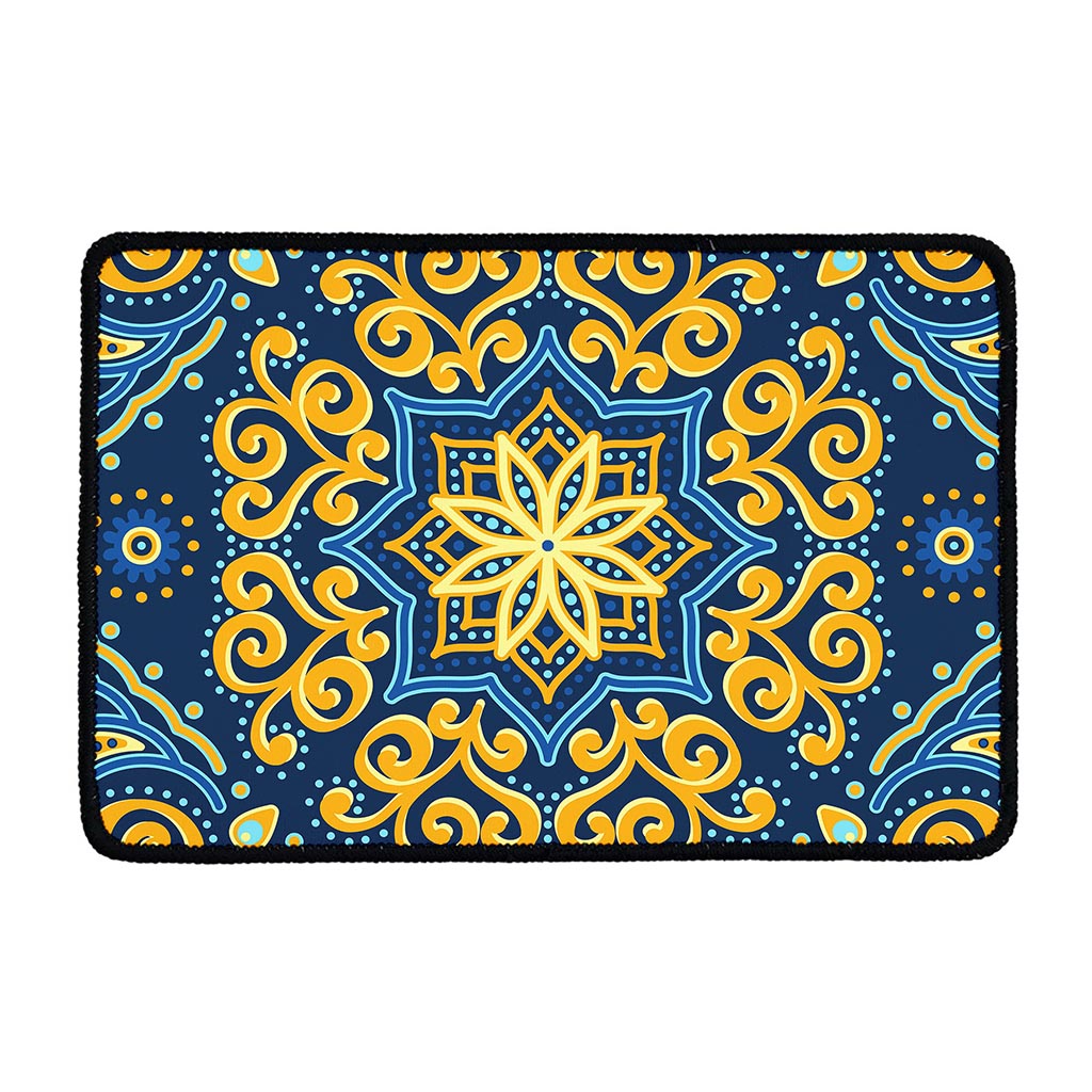 Blue And Gold Bohemian Mandala Print Kitchen Mat