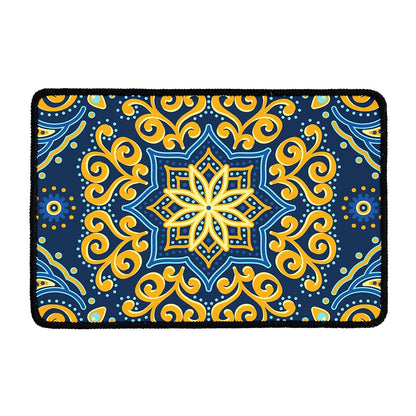 Blue And Gold Bohemian Mandala Print Kitchen Mat