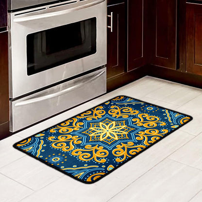Blue And Gold Bohemian Mandala Print Kitchen Mat