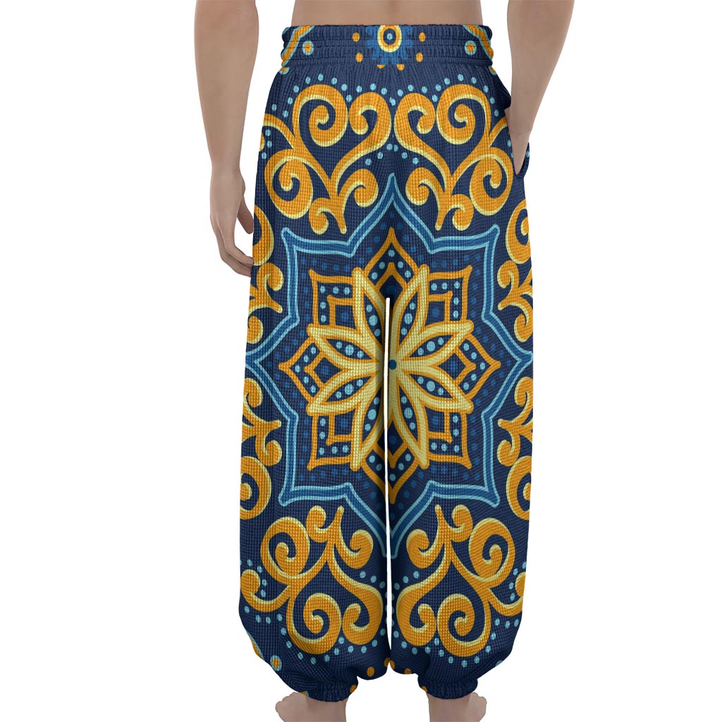 Blue And Gold Bohemian Mandala Print Lantern Pants