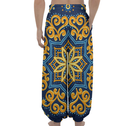 Blue And Gold Bohemian Mandala Print Lantern Pants