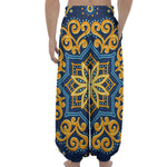 Blue And Gold Bohemian Mandala Print Lantern Pants