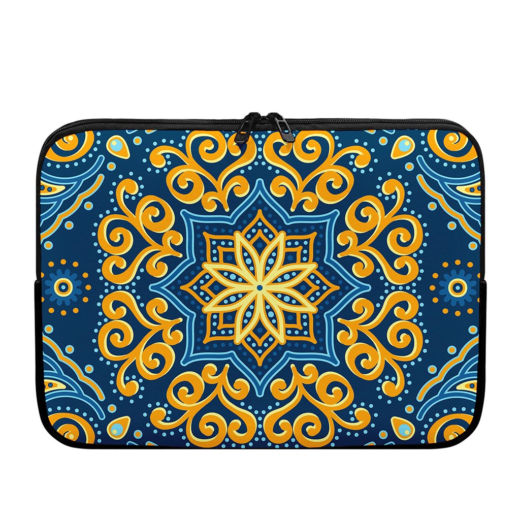 Blue And Gold Bohemian Mandala Print Laptop Sleeve