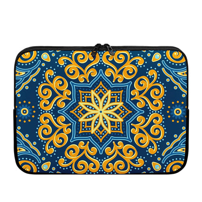 Blue And Gold Bohemian Mandala Print Laptop Sleeve