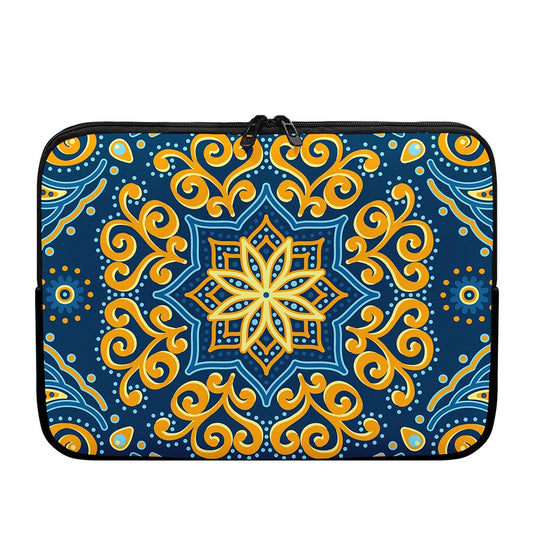 Blue And Gold Bohemian Mandala Print Laptop Sleeve