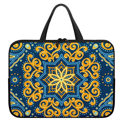 Blue And Gold Bohemian Mandala Print Laptop Sleeve With Handle