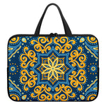 Blue And Gold Bohemian Mandala Print Laptop Sleeve With Handle