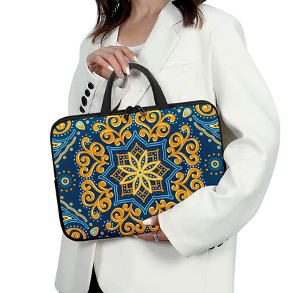Blue And Gold Bohemian Mandala Print Laptop Sleeve With Handle