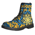Blue And Gold Bohemian Mandala Print Lace-Up Boots