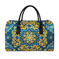 Blue And Gold Bohemian Mandala Print Leather Duffel Bag