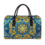 Blue And Gold Bohemian Mandala Print Leather Duffle Bag