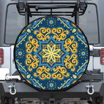 Blue And Gold Bohemian Mandala Print Leather Spare Tire Cover