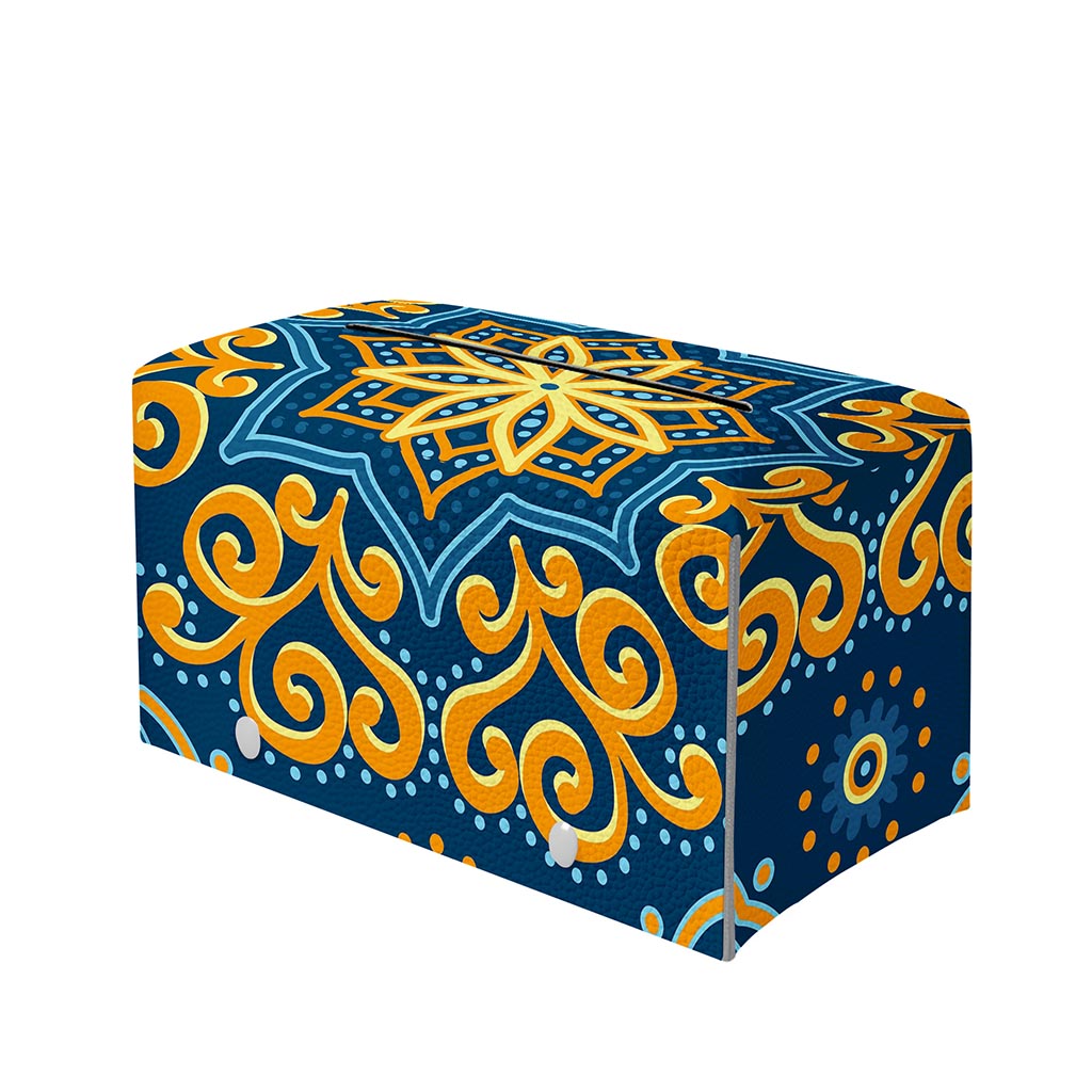 Blue And Gold Bohemian Mandala Print Leather Tissue Box Cover