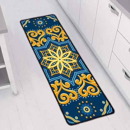 Blue And Gold Bohemian Mandala Print Long Kitchen Mat