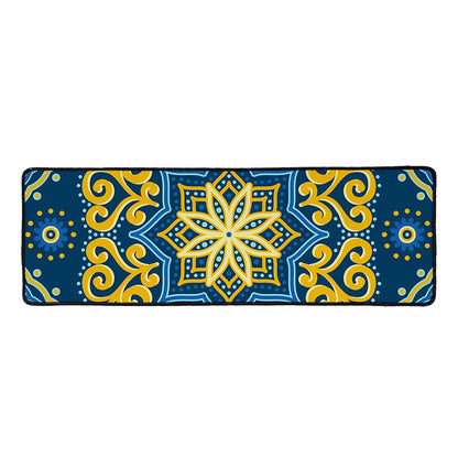 Blue And Gold Bohemian Mandala Print Long Kitchen Mat
