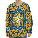 Blue And Gold Bohemian Mandala Print Long Sleeve Baseball Jersey