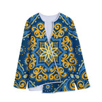 Blue And Gold Bohemian Mandala Print Long Sleeve Short Coat