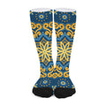 Blue And Gold Bohemian Mandala Print Long Socks
