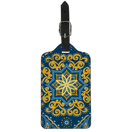 Blue And Gold Bohemian Mandala Print Luggage Tag