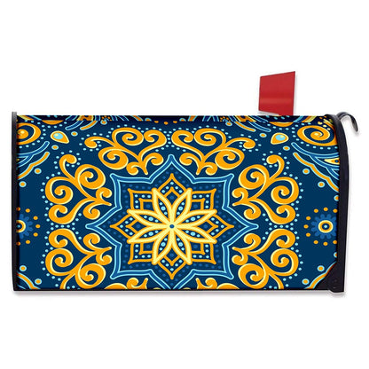 Blue And Gold Bohemian Mandala Print Mailbox Cover