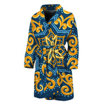 Blue And Gold Bohemian Mandala Print Men's Bathrobe