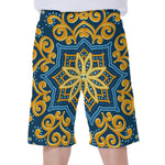Blue And Gold Bohemian Mandala Print Men's Beach Shorts