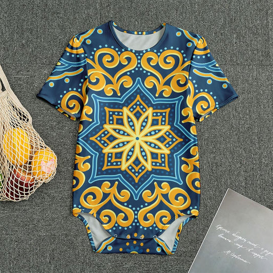 Blue And Gold Bohemian Mandala Print Men's Bodysuit
