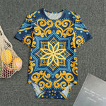 Blue And Gold Bohemian Mandala Print Men's Bodysuit