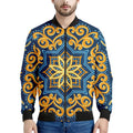 Blue And Gold Bohemian Mandala Print Men's Bomber Jacket