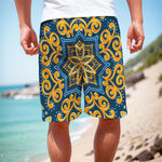 Blue And Gold Bohemian Mandala Print Men's Cargo Shorts